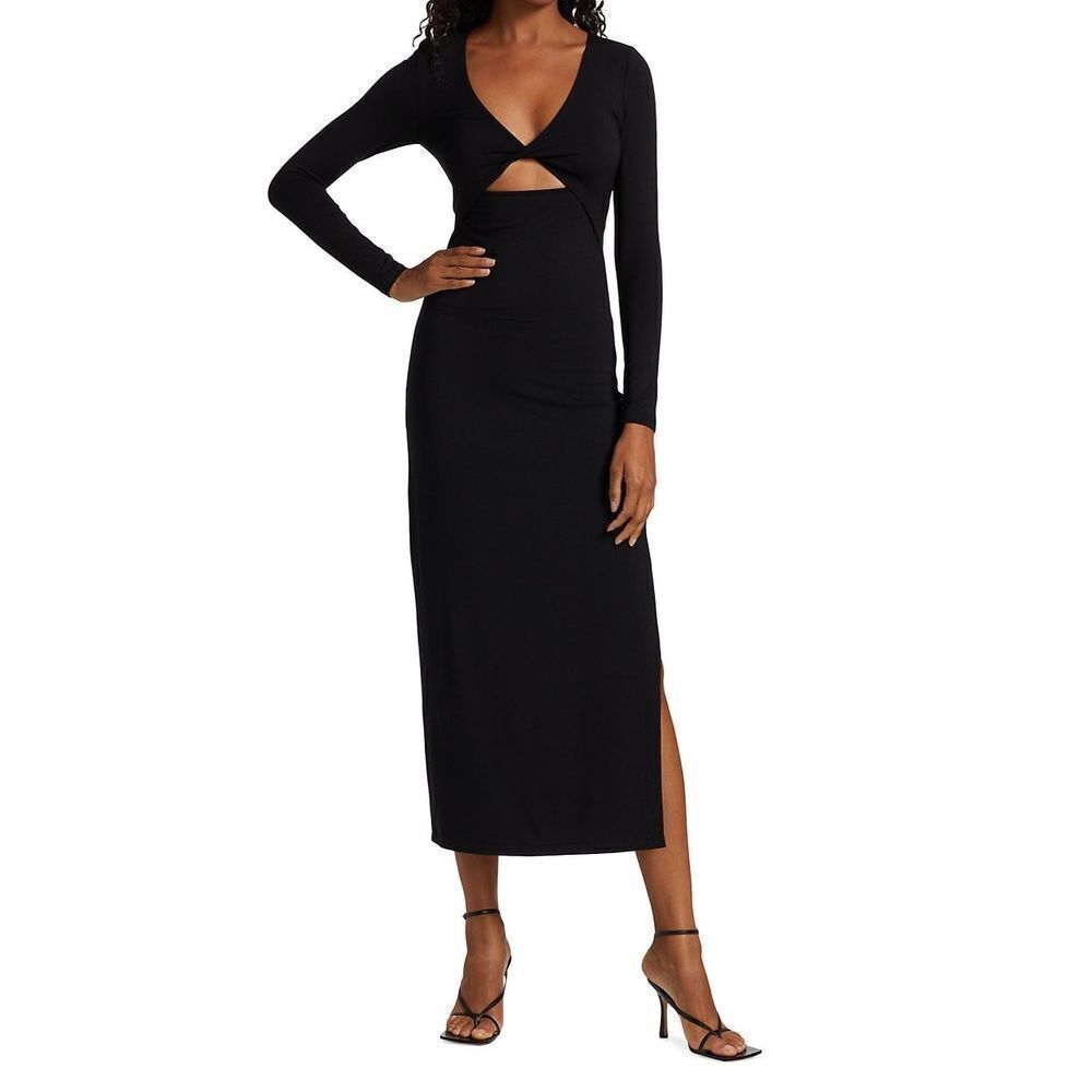 Jonathan Simkhai Alana Matte Jersey Cutout Maxi Dress Long Sleeve Black Size XL